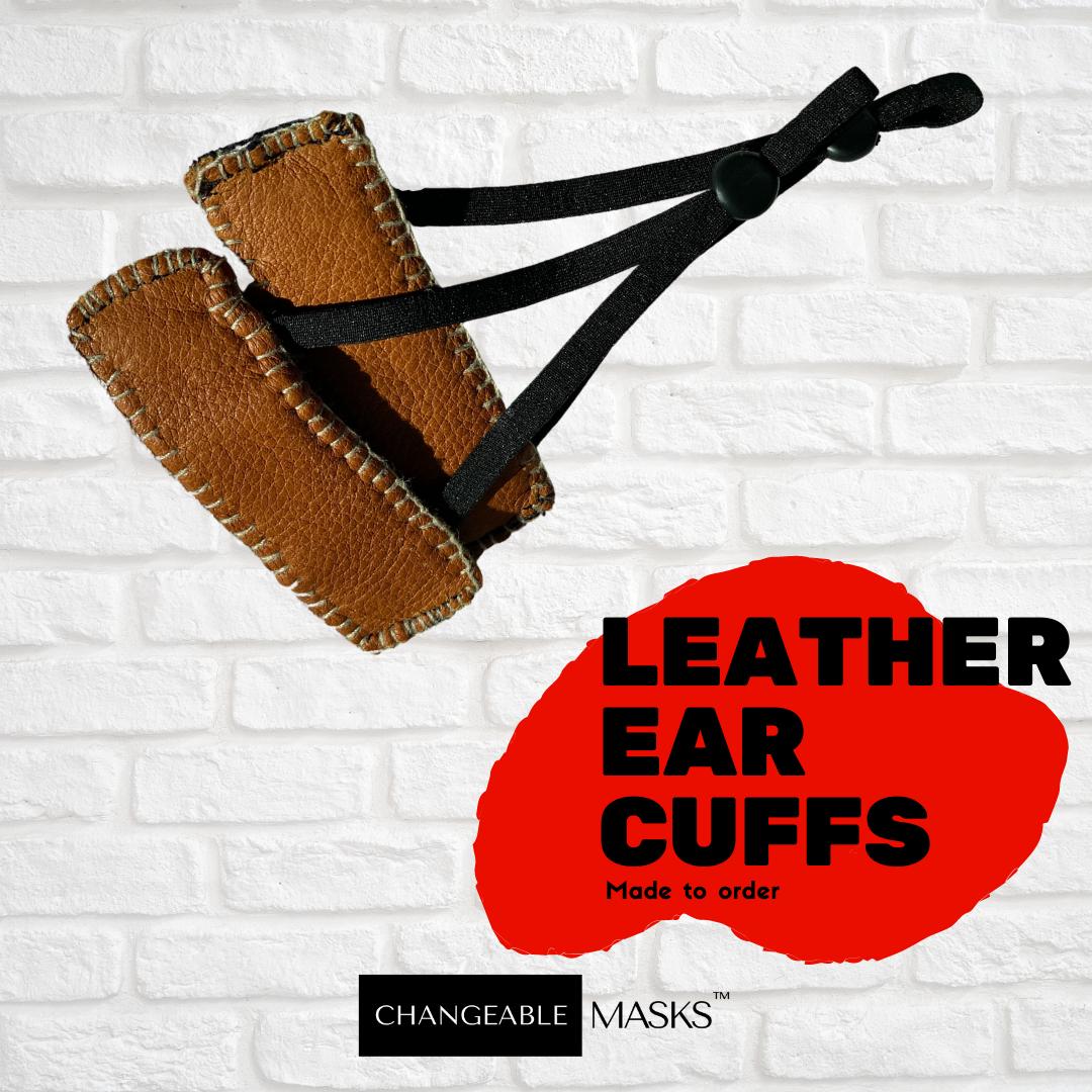 These Leather Ear Cuffs <by my third child, @ChangeableMasks> are all Made-to-Order using Up-Cycled Leather and are individually Hand Sewn! 
•
•
Seamlessly swap any ear cuff with any centerpiece for a variety of looks including 100% Linen, Holiday GLAM an...