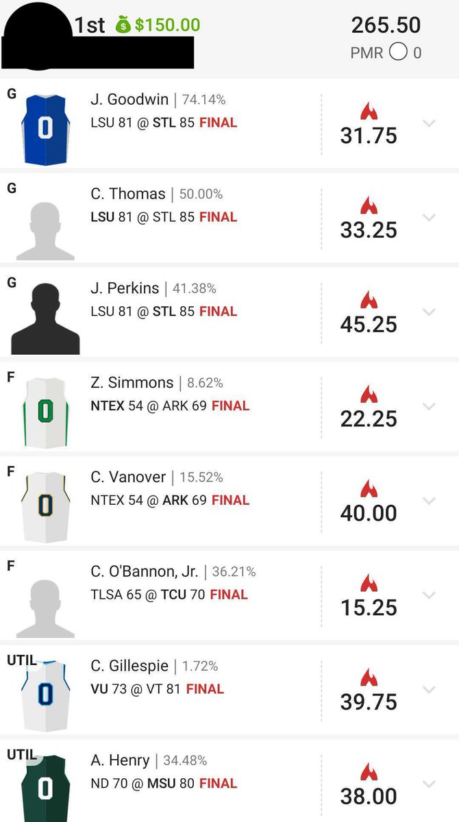 CheatCodeFS's tweet photo. Cheat Code members destroyed College Sports today. Another takedown! This one in #CBB dfs 
What are you waiting for? Join our slack today for FREE: https://t.co/gphXYh7UVG
We cover every sport! 
@okiecowpoke14 @TheCodyHarvey #CFB #PGA #MLB #NFL #NHL #NBA #NASCAR #MMA https://t.co/q3QHCLei2r