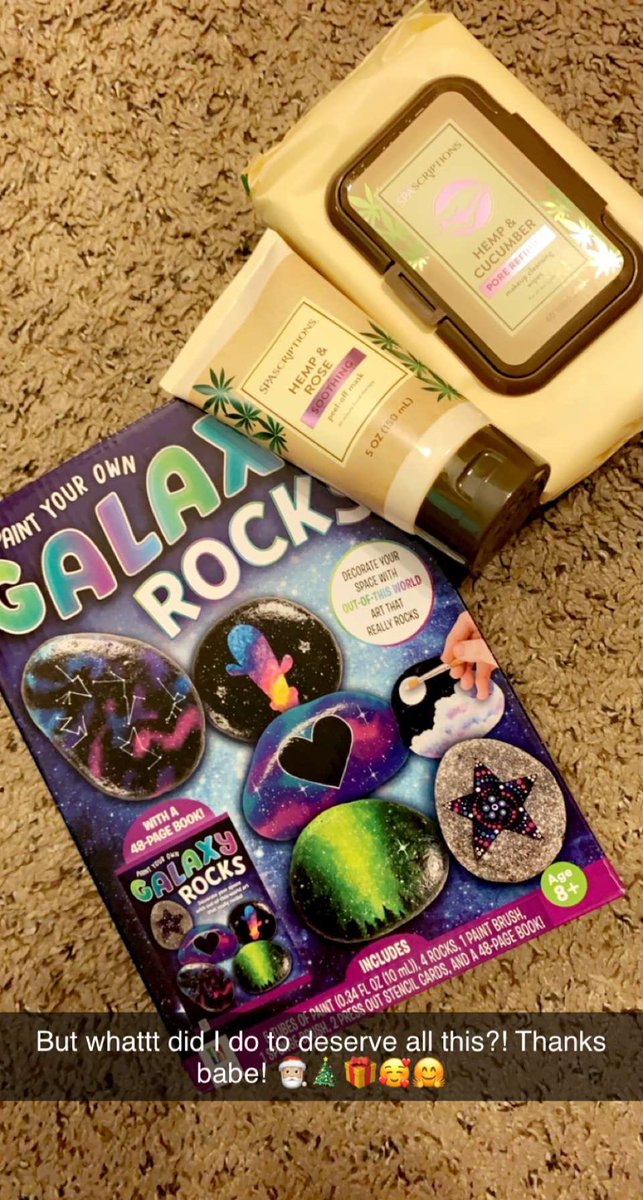 But whattt did I do to deserve all this?! Thanks @V_Embo ! #rocks #galaxyrocks #painting #imachild #hemp #rose #cucumber #soothing #peeloff #facemask #porerefining #cleansingwipes #makeupwipes #makeupremover #skincare #christmas #itschristmas 🎅🏼🎄🎁🥰🤗