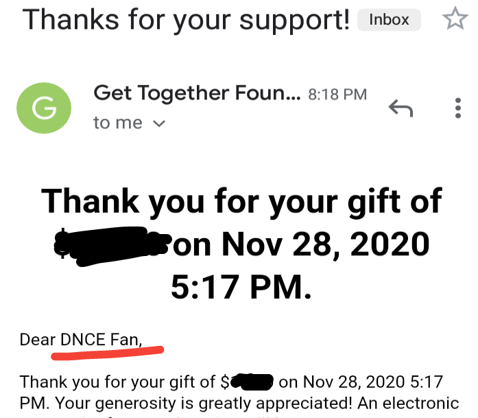 Unsweeeeeeeeet's tweet photo. That was sweet, Joe! Thanks for bringing attention to this cause.
Couldn't miss the opportunity to rep #TeamDNCE😜❤️
TEXT 'TOGETHER' TO 24365 to feed some kids during the holidays, y'all! https://t.co/15BxdV2pE3