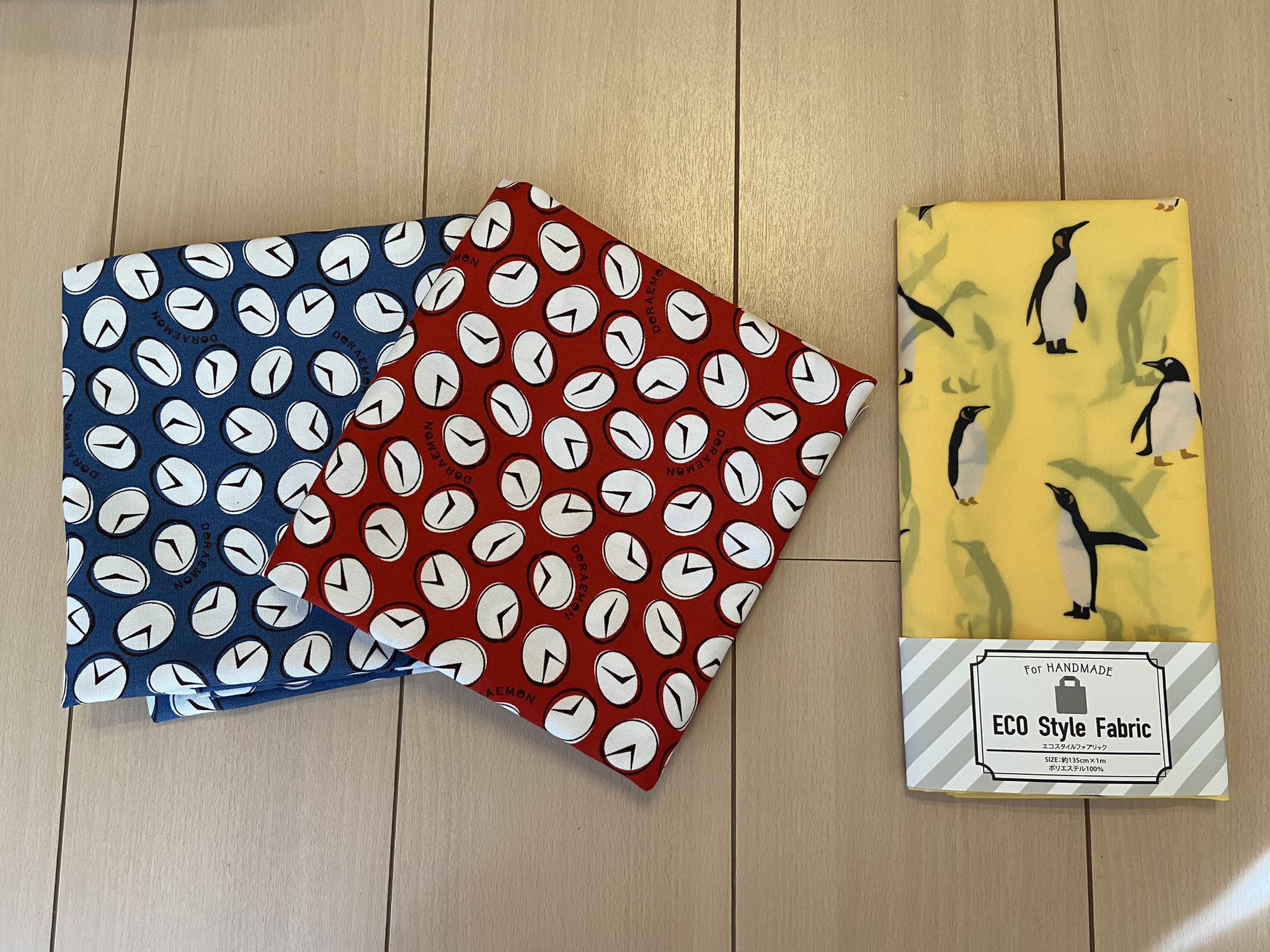 ট ইট র みかん トーカイで生地買ってきた タイム風呂敷のオックスと ペンギンのナイロン生地 タイム風呂敷は リバーシブルで作る トーカイ