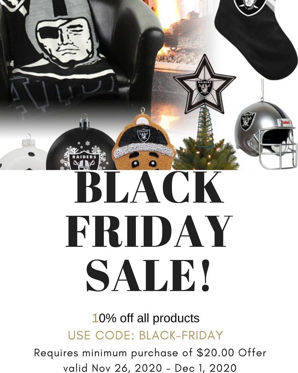 RNATheNFL's tweet photo. Black Friday Weekend Sale is going on now!Don't miss out on savings  https://t.co/RozcFwQ6R7

10% off 
Use code:  Black-Friday 
at check out 

#DuarteSports #Raiders #fanshop #RaiderNation #losangelesdodgers #lasvegasraiders
 #blackfriday2020   #RN4LIFE #raidersfootball https://t.co/gFo1OJS13D