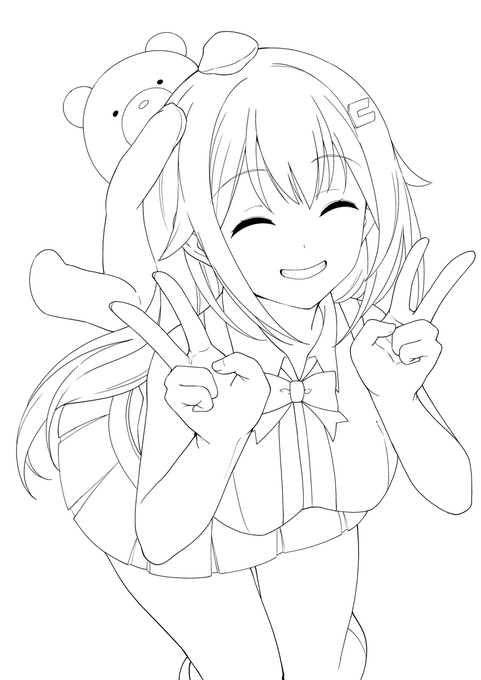 今日の配信で塗る線画
初期衣装のときのそらさんとあんきもを描きます 