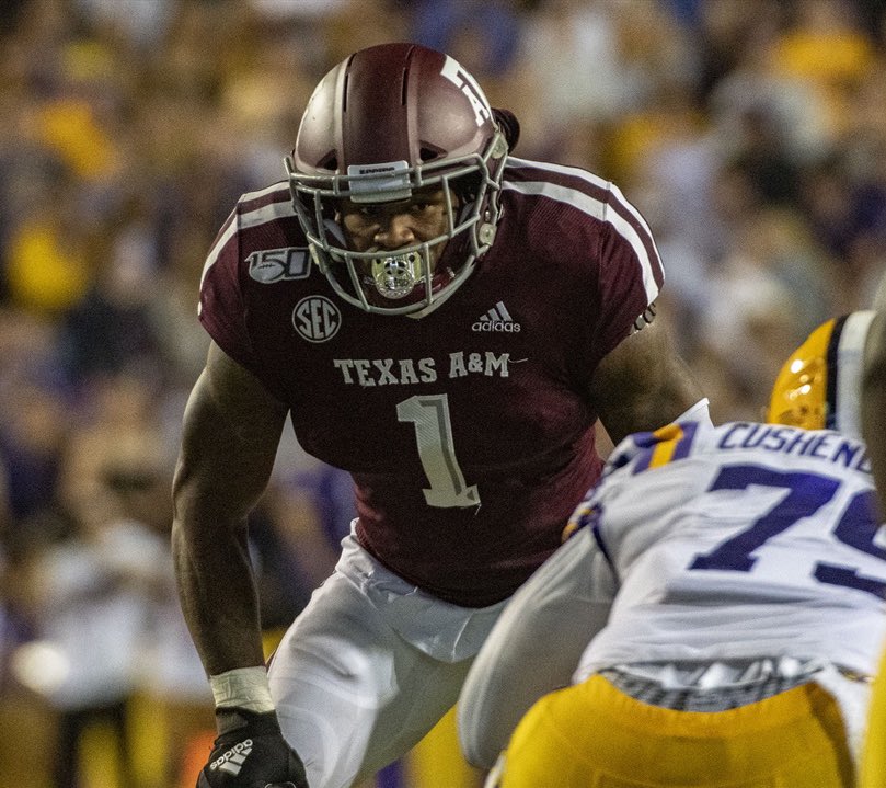 TampaBayTre's tweet photo. All things considered (name, number, equipment preferences, etc), Texas A&amp;M LB Buddy Johnson might have the best linebacker aesthetic in CFB https://t.co/YZ6O3IUv40