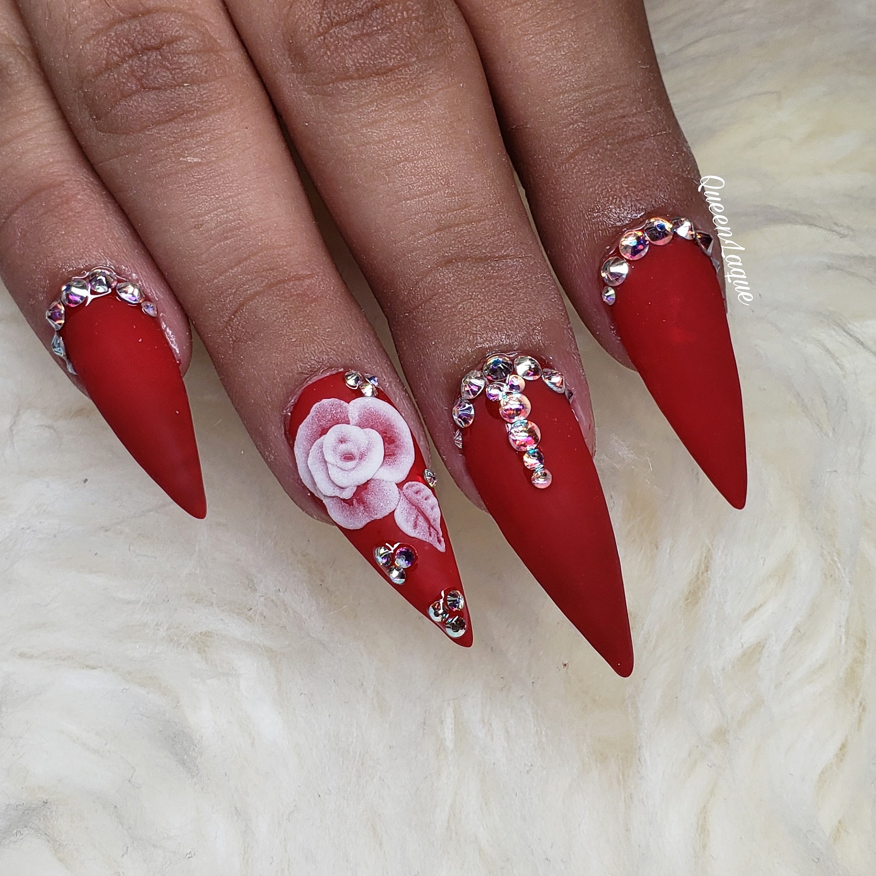Dark Red Acrylic Nails ❣️ | Velvet nails, Red acrylic nails, Red sparkly  nails