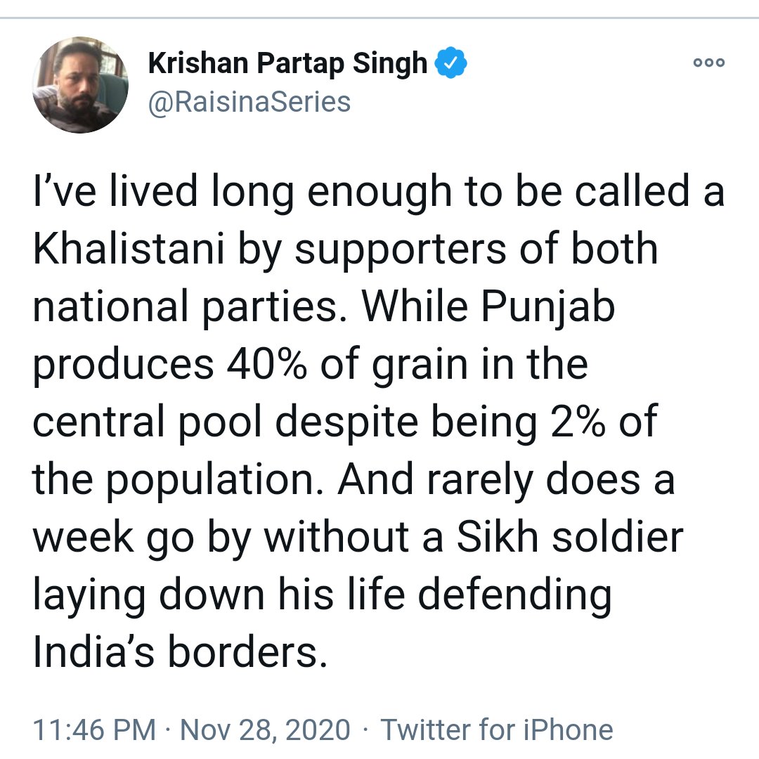 - One major pain point is that Punjab will loose this lion's share of selling to central pool and miss the MSP gravy train.- As for soldiers, let's abolish single class regiments, have all India, all class mixed regiments and reduce this burden on Sikhs. - What say?