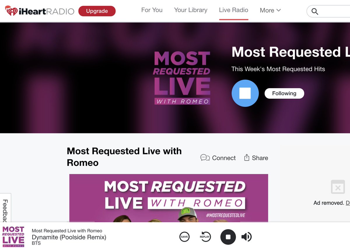 hcohnmit's tweet photo. thanks @OnAirRomeo for playing the #PoolsideRemix of #Dynamite by @BTS_twt on @MostRequestLive! 💜 https://t.co/CafgHGIyuH