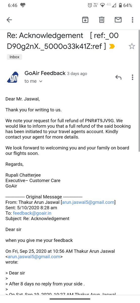JaswalArun's tweet photo. @goibibo  #goair Already refund  my  money  to  Travel Agent account @goibibo .  I want full Refund. Screenshot is attach https://t.co/isKc2U9q2N