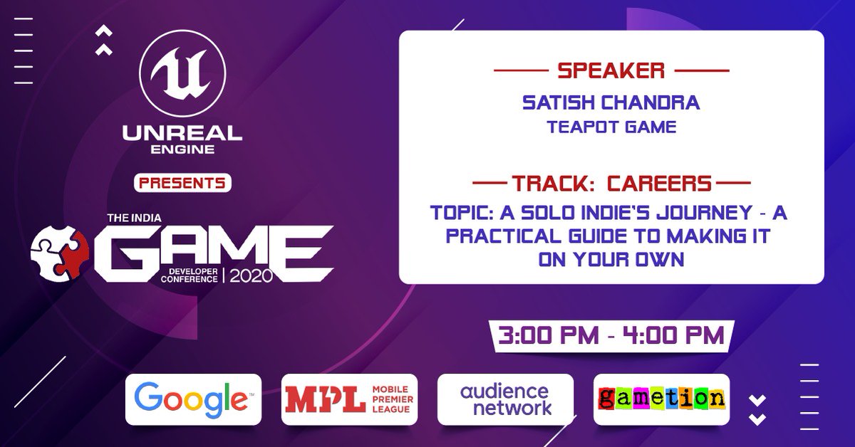 theindiagdc's tweet photo. 'A Solo Indie's Journey - A Practical Guide To Making It On Your Own' is what our next speaker Satish Chandra, @TeaPOTGames, is going to talk about. 
Don't miss this interesting session and to catch him live, register: https://t.co/ZGANFcqtxu

#GameDeveloper #IndieGameDevelopment https://t.co/9IOAJXKj1c