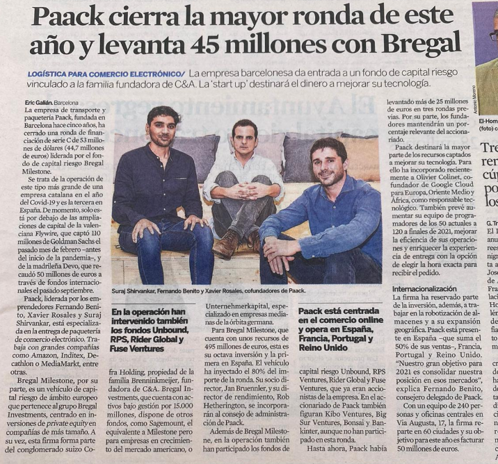 Enhorabuena a nuestra participada paack.co por su ronda de 45M.  ¡Grandes!