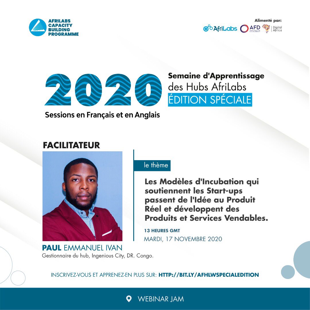 Stand a chance to win 2000€ for your hub at the ongoing AfriLabs Hubs Learning Week while receiving up to date trainings on supporting African startups. Join <a href="/tchingonzoh/">I am Takunda</a> at 11am GMT &amp; Paul Ivan Emmanuel at 1pm GMT for today sessions!

Register: bit.ly/AfHLWSpecialEd…

#AfHLWSE