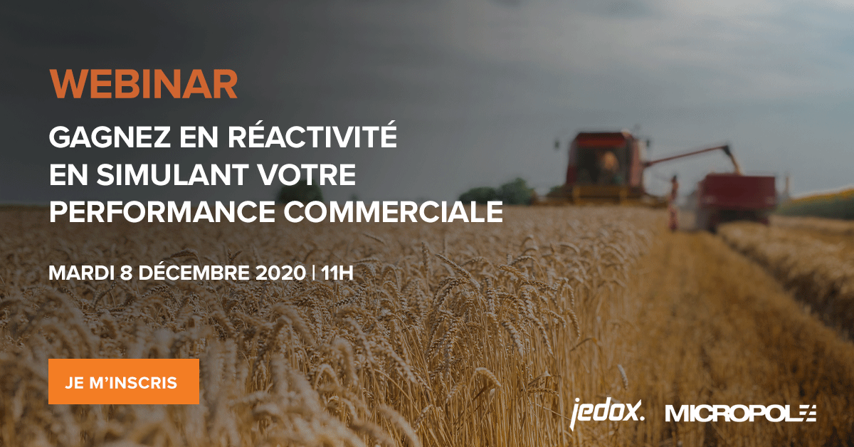 Acteurs du secteur agroalimentaire, gagnez en réactivité et en #agilité en simulant votre #performance commerciale !
Suivez notre #webinar avec <a href="/Jedox/">Jedox</a> pour découvrir comment répondre aux enjeux du secteur ! 
📆 Le 8/12
🕙 De 11h à 11h45
Inscription 👉 bit.ly/3kBfeZE