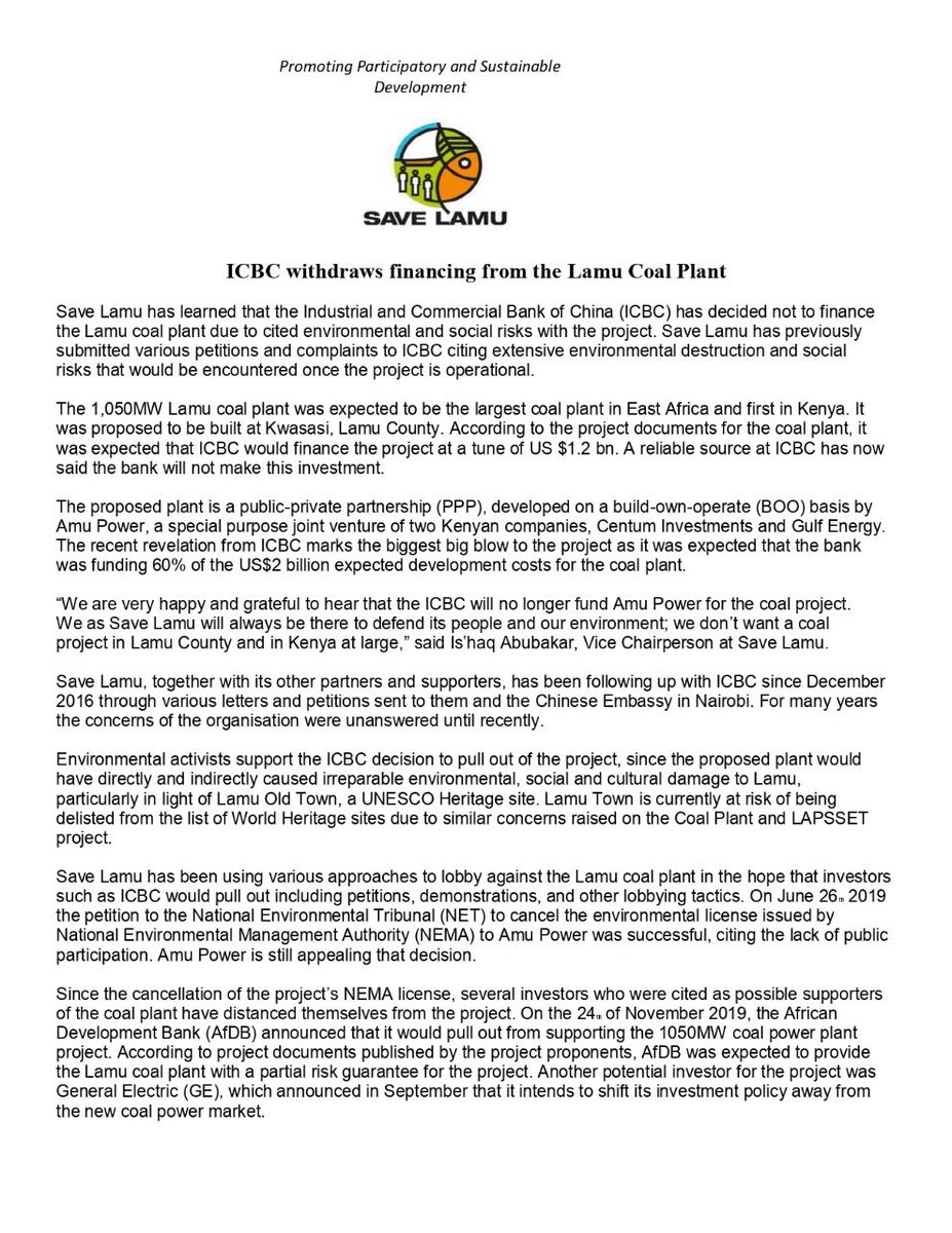 kean_Intl's tweet image. buff.ly/3f6mwU0
See what speaking up and persistence does?
Thanks to all organizations, banks and other partners that have pulled out of the Coal in Lame Project.  
#Ecofriendlyprojects #CoalFreeKenya #Lamu  #deCOALonize