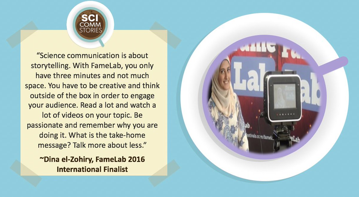 We're excited for this week's Tuesday's Tips &amp; Tricks! We have some words of wisdom from Dina el-Zohiry, <a href="/FameLab/">FameLab</a> 2016 International Finalist and Science Communicator. 

We had a great time talking to you about your scicomm journey!

Listen here:
scicommstories.com/005-science-ta…

#scicomm