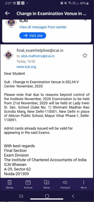 rahuljaipur01's tweet photo. Wow , they are changing centres even till today at 2 PM.........after issued centre change notification also. amazing 🙏. 

This is your round to clock working ???

we should consider your mail or your site ???
#ICAI_DENIES_SAFETY #icai #icaiexams RT maximum https://t.co/2YdI5LZE7G