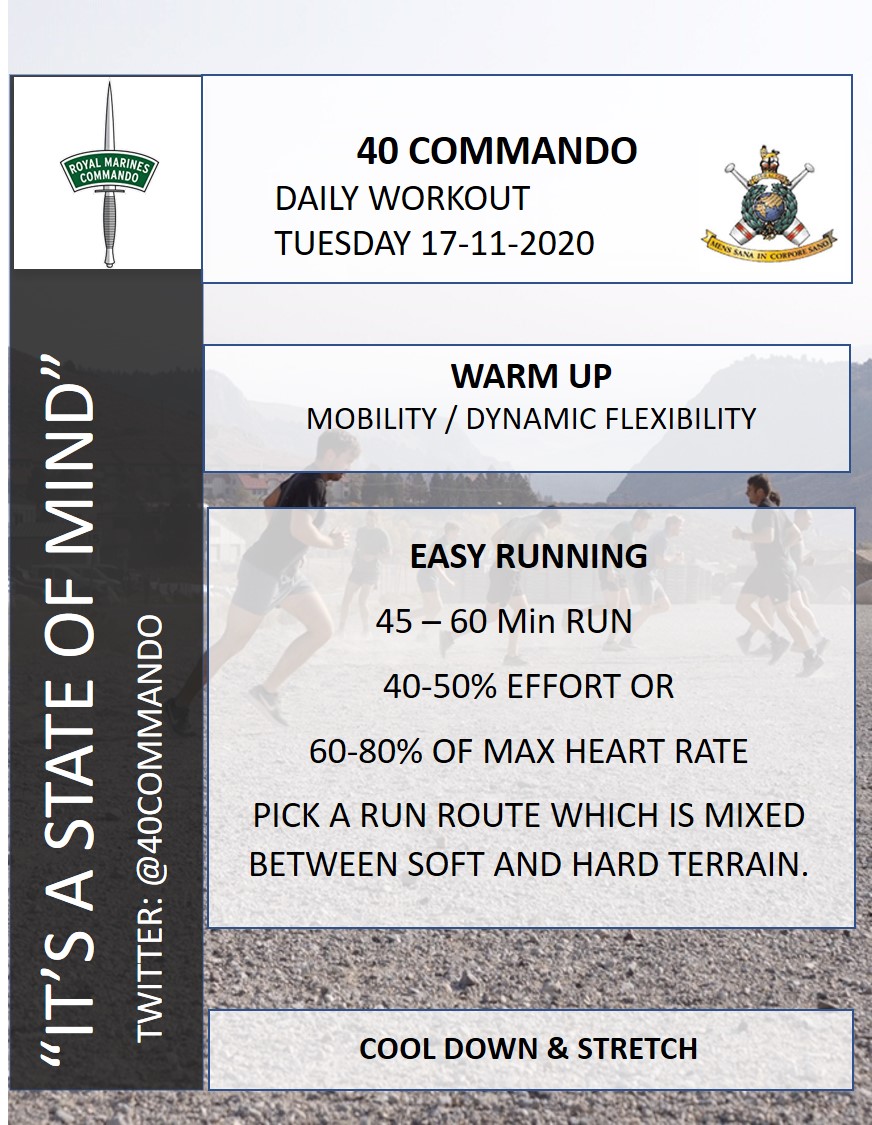 40commando's tweet image. Today's #lockdownphys is another easy run. 

Avoid the temptation to run faster and keep it to 40-50% effort to build your aerobic threshold.

Enjoy!
