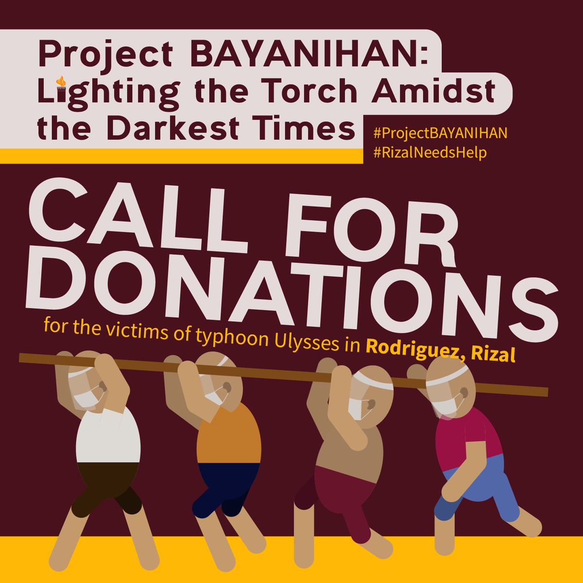 pamunuan's tweet photo. PROJECT BAYANIHAN
Pamunuan's first project is a donation drive to aid those severely affected by typhoon Ulysses and help them cope up with the damage brought by the disaster. We are now accepting cash and in-kind donations for the affected communities in Rodriguez, Rizal. https://t.co/GBNMIeBFO9