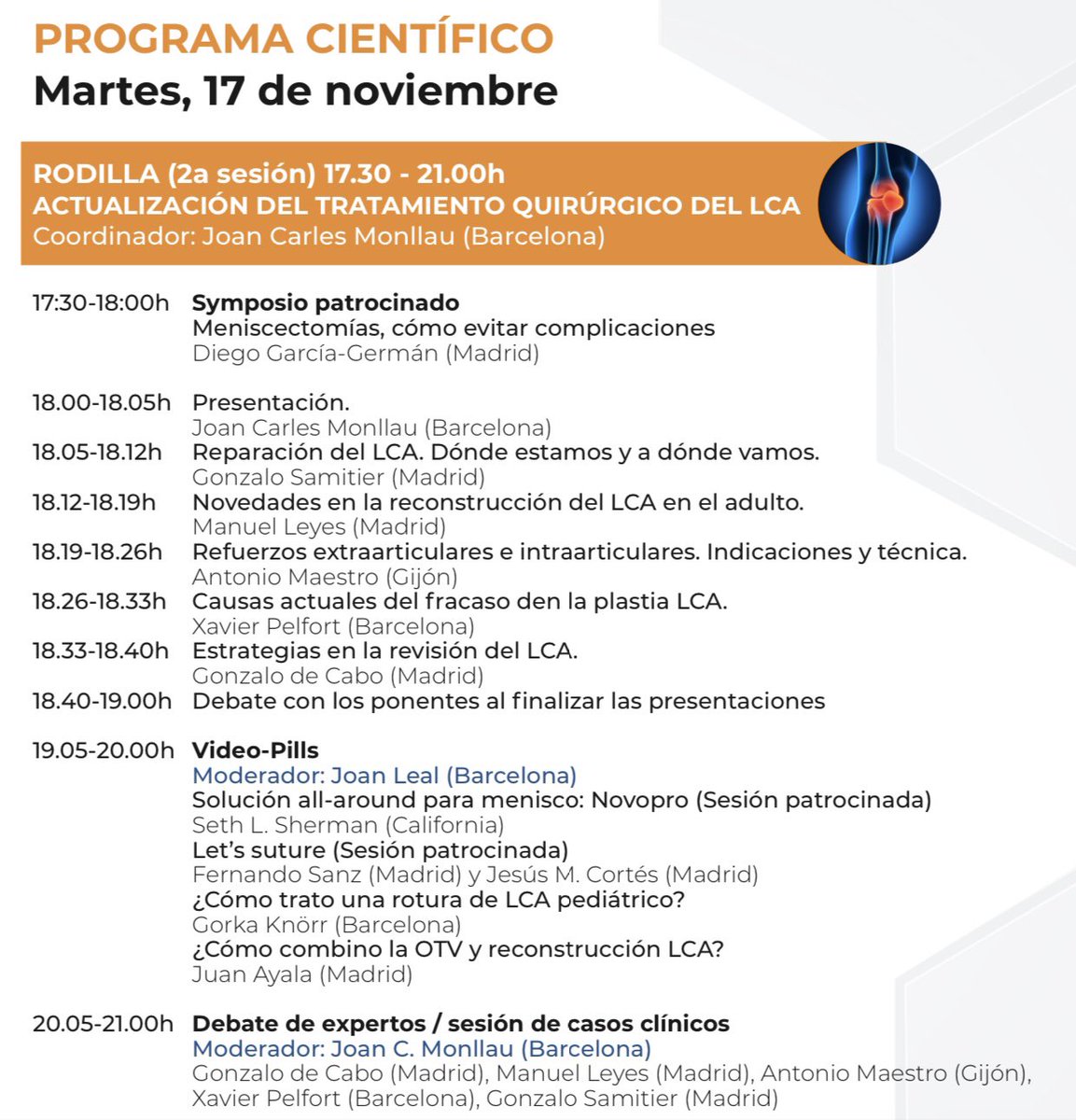 Un placer poder participar esta tarde en los ‘Encuentros con AEA’ de <a href="/aeartroscopia/">AEA</a>.

👉 Novedades en la reconstrucción del LCA en el adulto.

Muchas gracias por la invitación.