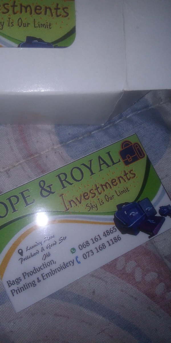 InvestmentsHr's tweet image. Satisfied client!!!, let us hook you and your team up with the best kit
For custom bags, 
team/company T shirts 
company logos
Digitising.
Embroidery
Tracksuits 

Dm or Contact +27731681186 or App +27681614865 
#bagplug
#tremor #BushiriEscape #SABC1WeMove #eNCA