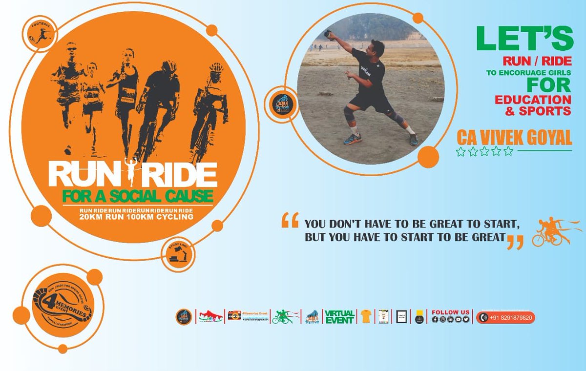 4memoriesevent's tweet photo. Running/ cycling is the way to keep yourself Active and also to begin your day with full of #energy.
Participate in #Steps2BActive Run or Ride for social cause to help tribal village girls for their studies and sports.
Support the cause: -Study lamp and Football
@4memoriesT https://t.co/HdqURWYlqg