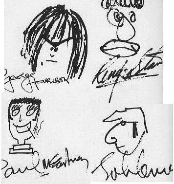 kiwimccartney's tweet photo. that one time the beatles drew each other
-
- 
paul drew george, george drew paul, john drew ringo, and ringo drew john. they each signed their respective depictions https://t.co/7l2tvtkcV2