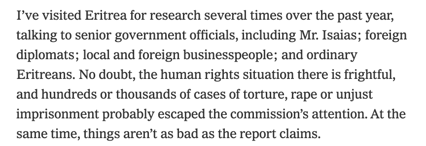 15. Please go back and read parts 5, 6, 8. I will wait. Now read this shit sandwich: massive human rights violation but are they systematic? PLEASE DON'T REFER ISAIAS AFWERKI TO ICC. POLITICAL VACUUM. Yeah, sure, there are even more anecdotes of human rights violations.