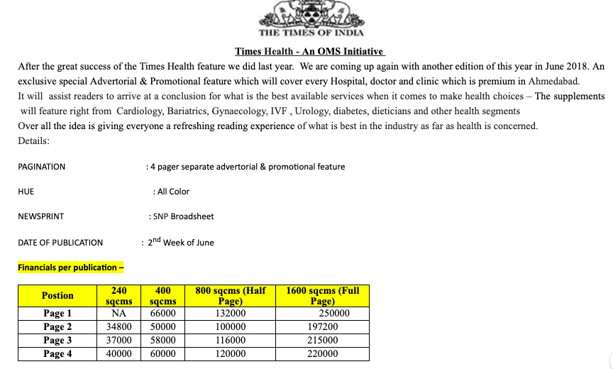 This supplement is nothing but a bunch of PAID articles on Health. I dug up the email from here..here is the screenshot for the same. It is self-explanatory