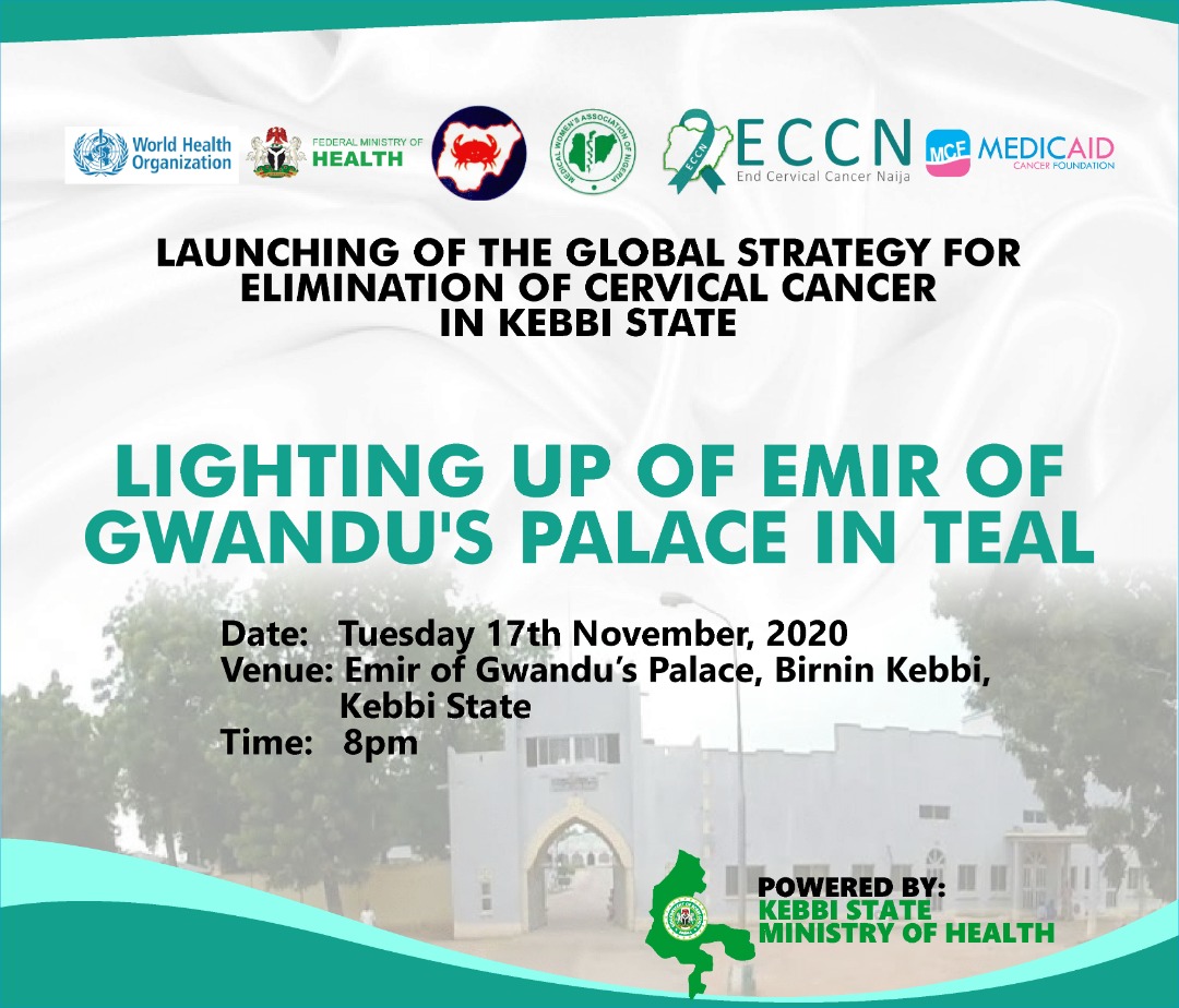 MalcolmAlkalee's tweet photo. Today! Nov. 17th, following the close of the 73rd #WorldHealthAssembly, @WHO will mark this historic announcement and officially Launch the #CervicalCancerEliminationStrategy. However, #Kebbi State is not left behind. Join Us at the Emir of Gwandu's Palace tonight. 
#FreeFuture https://t.co/CQdmzPX6B5
