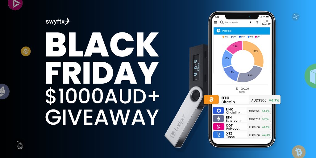 🚨🚨 #BLACKFRIDAY $1000AUD+ CRYPTO #GIVEAWAY🚨🚨 🏆 WIN $1000AUD of assorted cryptos + #LedgerNanoX to allow you to store it in the most secure way! PLUS we'll help you get started with Staking your TEZOS (earn passive income).💸 More Info HERE 👉 swyftx.com.au/black-friday-2…