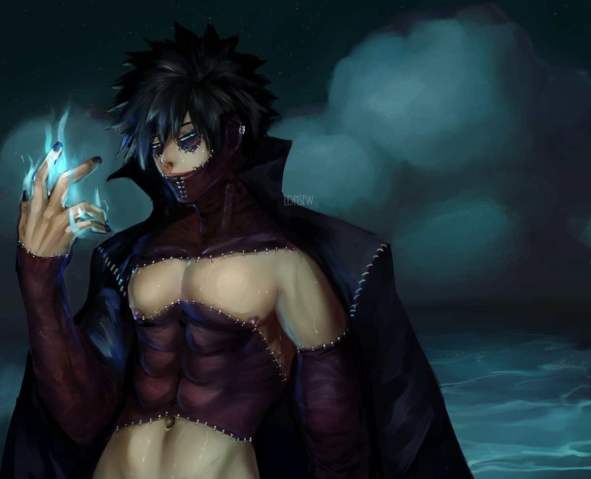Dabi, toppless by the ocean at night, getting dried off. ( no text) .