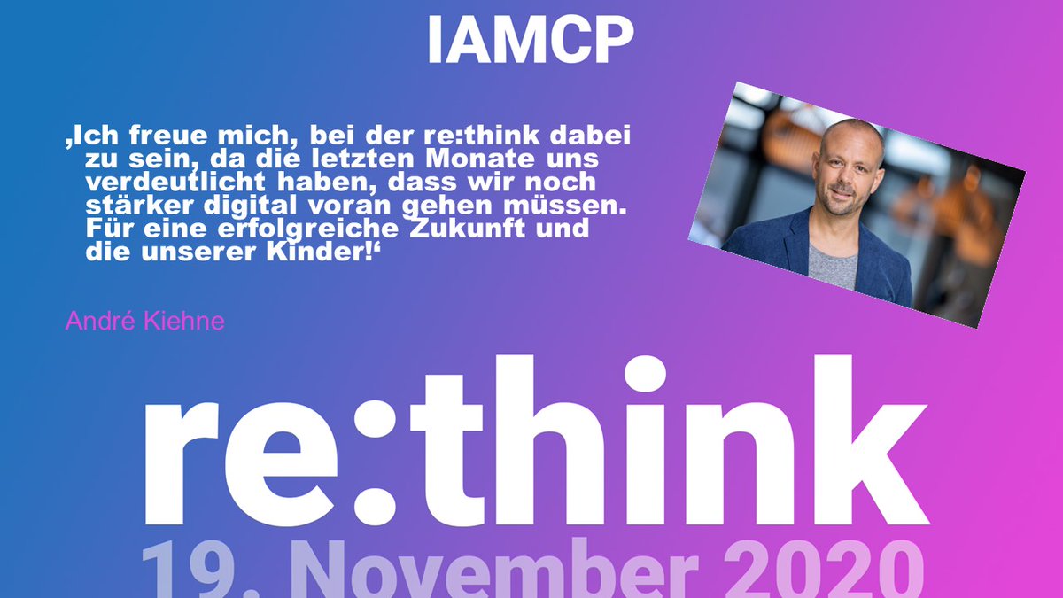 AndreKiehne's tweet image. Seid dabei - bei der diesjährigen re:think des @GermanyIamcp , wenn wir gemeinsam darüber sprechen, wie wir unsere Zukunft gestalten. #WirSindPartner #AllThingsPartner #Digitalisierung
Anmeldung unter: eventbrite.de/e/iamcp-rethin…