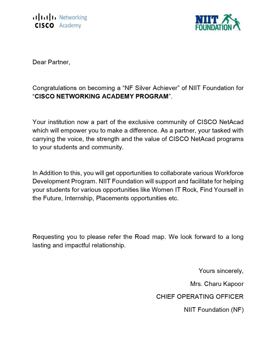 DBMission's tweet photo. DBM India has been recognised as an authrised CISCO NETWORKING ACADEMY ! We have been an officially recognised partner of NIIT Foundation. Further the NIIT Foundation has awarded DBM the NF Silver Achiever Award.
Big thanks to our team, trustees and our supporters! #DBMission https://t.co/t5UsXQjBmT