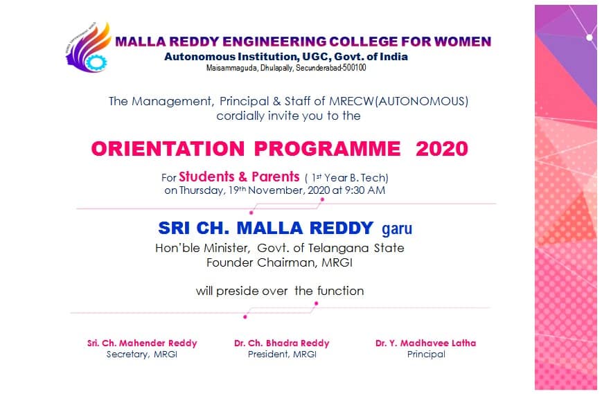 MrecwA's tweet photo. ORIENTATION PROGRAMME -2020 ON 19th November -2020 for 1st Year https://t.co/qb6qevNO7j Students at MRECW https://t.co/MgPGGdHvx3