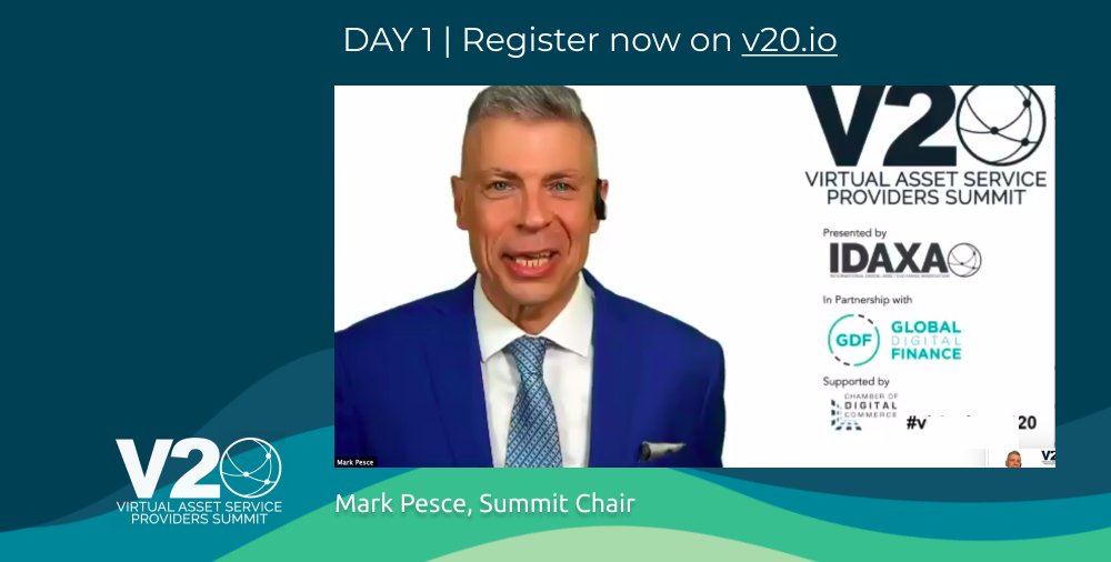 That's a wrap! Ending Day 1 of #virtualasset20 with <a href="/mpesce/">Murilo Pesce</a>. Register at v20.io to join days 2 and 3! 

#virtualasset20 #TravelRule #Stablecoins #DeFi #Blockchain
