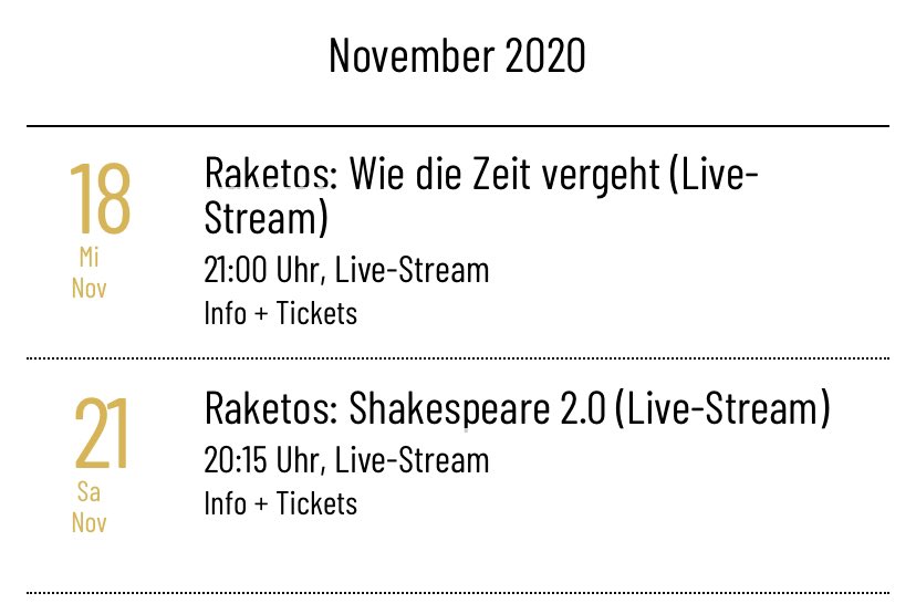 BuehnenRausch's tweet photo. Zweimal gibt’s diese Woche einen #ImproLiveStream und zweimal zeichnen die wundervollen @die_raketos dafür verantwortlich. Gleich in den Kalender eintragen!
#wirfreuenunsaufeuch #wirliebenimpro #wirlebenimpro #kulturistsystemrelevant #BühnenRausch #ohnekunstundkulturwirdsstill https://t.co/ifA6swrJAT