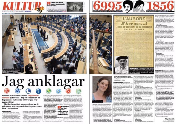 Idag skriver jag ett öppet brev till våra riksdagspartier på <a href="/Expressen/">Expressen</a> Kultur: JAG ANKLAGAR...!

-Svensk skola är en skam. Ni politiker har svikit. 
expressen.se/kultur/svensk-…