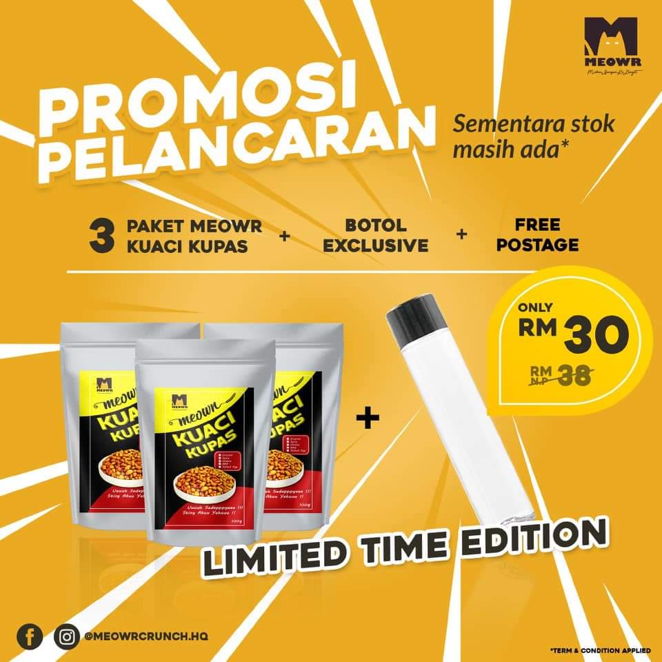 khalasaralif's tweet photo. Hi everyone 😁 Anyone yang nampak this tweet, help me RT this 🙏🤗 Saya ada jual   makanan yang MEOWRCRUNCH KUACI KUPAS👍👍 1 pek RM8 je excl. postage tapi kami ada buat PROMO 🤩 Nak tahu promo apa tengok gambar bawah. Kalau berminat boleh pm saya link ni https://t.co/I8FztHTYwd https://t.co/7Fy3ragDsK