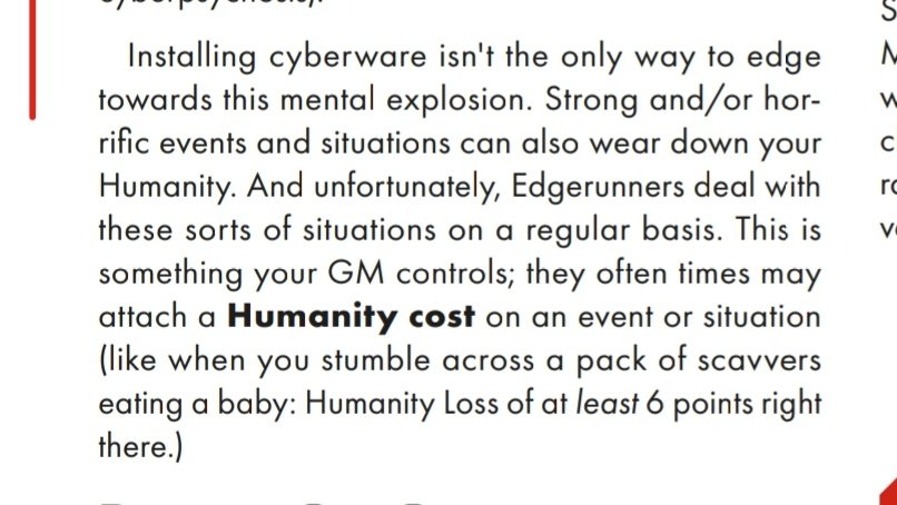 also this is like all of the info it gives on how not-augmentation humanity loss works, and then there's several tables for how much each kind of body mod reduces your humanity