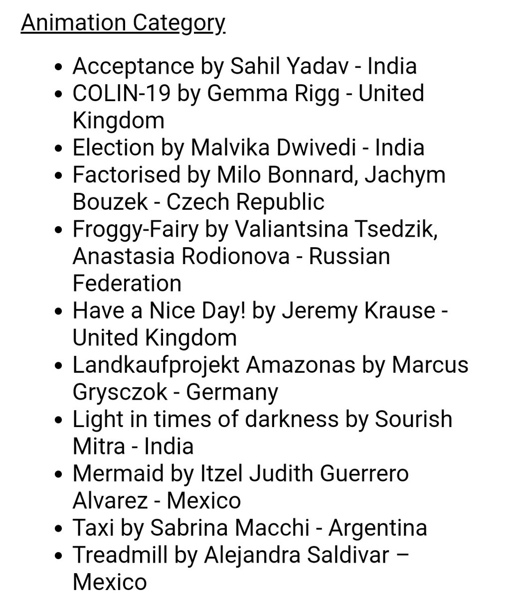 sahilartfusion's tweet photo. Here is the list of finalists of the film festival ESMoa. Proud to be in those 10!!!!!
Keep supporting fam! Btw the voting portal will be open in the first week of December! :D EXCITED
Animation: https://t.co/0VtKOMiZMK
#filmfestival #officialSelection #esmoa https://t.co/KivwQm3OMV