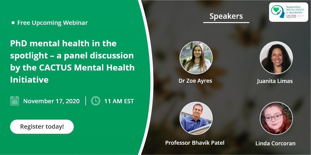 AndieAitch's tweet photo. If you haven't yet signed up for this talk on PhD mental health, please do!

Details
When: Today, Nov 17 at 11am EST / 4 pm GMT
Speakers: @ZJAyres @BhavikAnilPatel @LindaCCor @proud_rpcv 

Registration is free: https://t.co/If4Zc4zkqK

#AcademicChatter #phdchat #phdlife @PhDForum https://t.co/qAccrLhaWq
