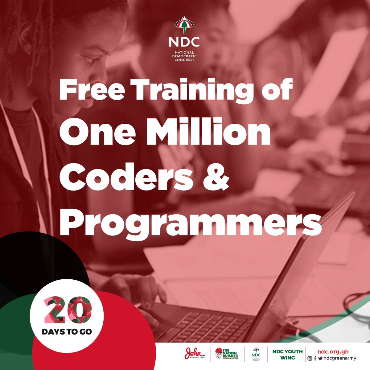 NDCYouthWing's tweet photo. The NDC believes in the prospects of IT and its contribution to Ghana's socioeconomic development. That is why the next John Mahama led NDC gov't will train a million youth in IT programming to create jobs for the youth and position Ghana to compete in the global IT space. #Go4JM https://t.co/MPObzUPSF7