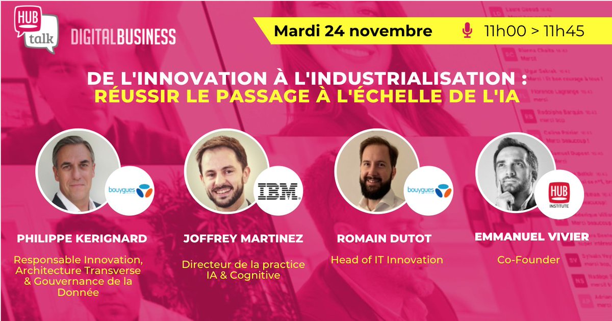 HUBInstitute's tweet image. Découvrez le 24 novembre, comment de grandes entreprises sont passées à l'échelle de l'IA en s'appuyant sur le modèle opérationnel "Factory" avec @bouyguestelecom &amp;amp; @ibm_france
#Experienceclient #IndustrialisationIA #Agentconversationnel

Inscrivez-vous 👉 hubs.ly/H0z_LPC0