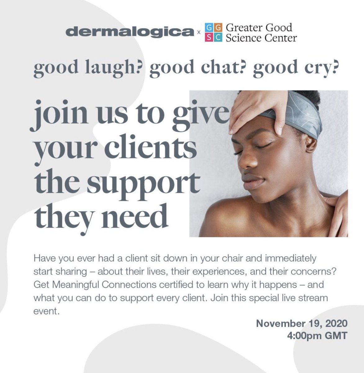 skinsavvyuk's tweet photo. As therapists we are often privilege to very personal client insights. It’s important to know how to listen, how to set yourself boundaries and when to encourage a client gets help. Join us Thur, to learn about our #dermalogica Meaningful Connections course. #MentalHealthMatters https://t.co/Qk6Wt76gTl