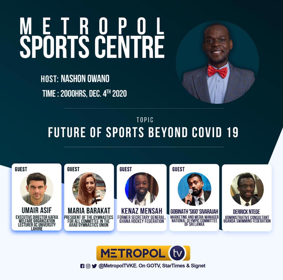 sigo1985's tweet photo. Talking about “Future of Sports beyond Covid-19” on the last day of my 35th year 😂 - Dec 4, 2020 on Metropol TV, host by Owanoh Nashon
Pure DTM panel of guests from🇵🇰, 🇯🇴, 🇬🇭, 🇱🇰, 🇺🇬 -@RanaUmairAsif, @Barakat_Maria, Kenaz, @sigo1985, @derrick_ntege
EXCITED!!!
#DTM2020 #Dtm https://t.co/P8ooSPKTOm