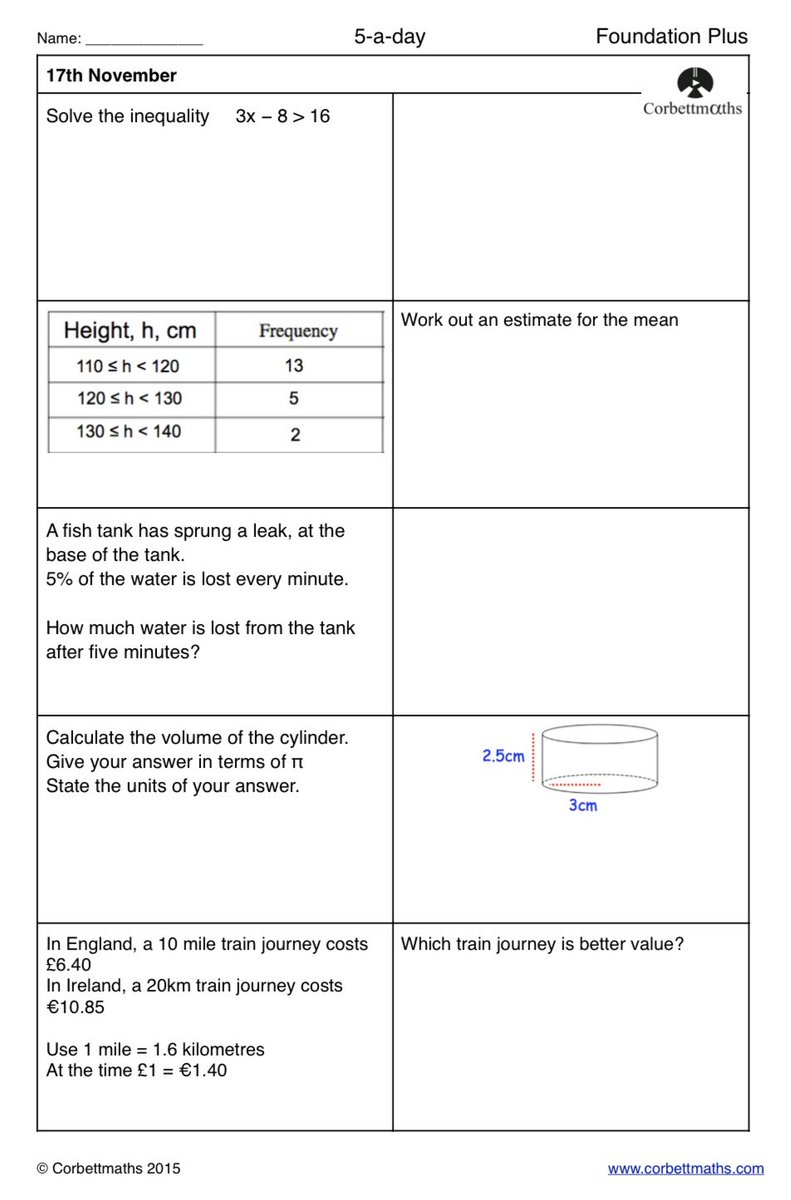 Corbettmaths's tweet photo. Studying for Foundation GCSE Maths? Try today's Foundation or the challenging Foundation Plus #maths5aday answers: https://t.co/KjyjGhyzMc https://t.co/99YkkueG8W