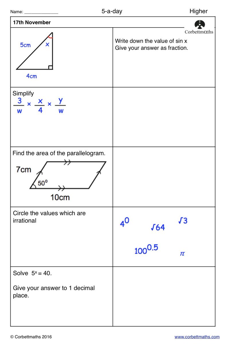 Corbettmaths's tweet photo. Studying for Higher GCSE Maths? Try today's Foundation Plus, Higher &amp; challenging Higher Plus #maths5aday answers: https://t.co/KjyjGhyzMc https://t.co/RGMLoCWxWs