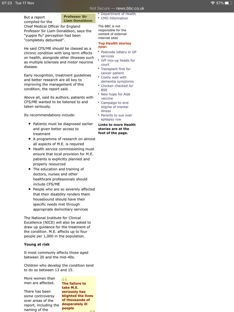 Some  #pwme are upset the  #longcovid clinics are opening. I’m not. I remember the CFS clinics opening as a patient of Prof Pinching. He was hopeful it would be a huge step foward, It wasn’t. Nearly 20 years later we still have nothing and half my life lost  http://news.bbc.co.uk/2/hi/health/1755070.stm
