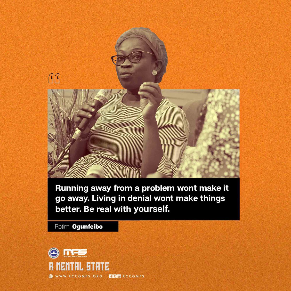 rccgmps's tweet photo. "Running away from a problem won't make it go away. Living in denial won't make things better. Be real with yourself."

-Rotimi Ogunfeibo 

#SundayService #greatoverflow #rccgmps #yellowcouchsession #mentalstate #youth #word #church #growth #rccgmps https://t.co/VzqUsn1IiC