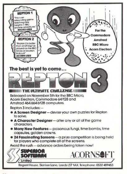 TakodanTweets's tweet photo. Small size advert for the game 'Repton 3' by #SuperiorSoftware for #BBCMicro #AcornElectron #Commodore #C64 and #Amstrad https://t.co/ivuM0RQYbW