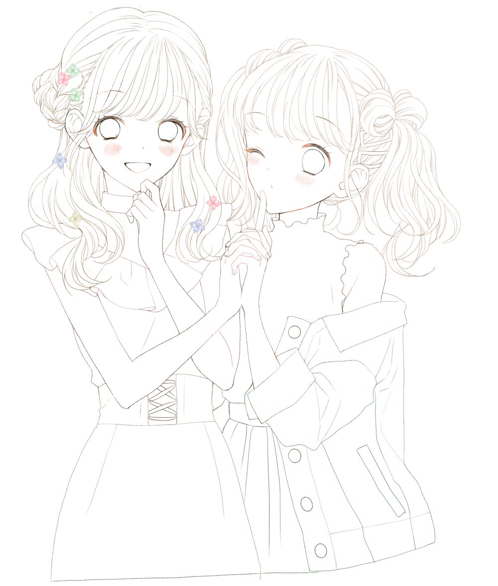 池田春香 Twitter ನಲ ಲ 皆さん線画と塗った後を見せてください ヘアアレンジパーフェクトbookの表紙のイラストです